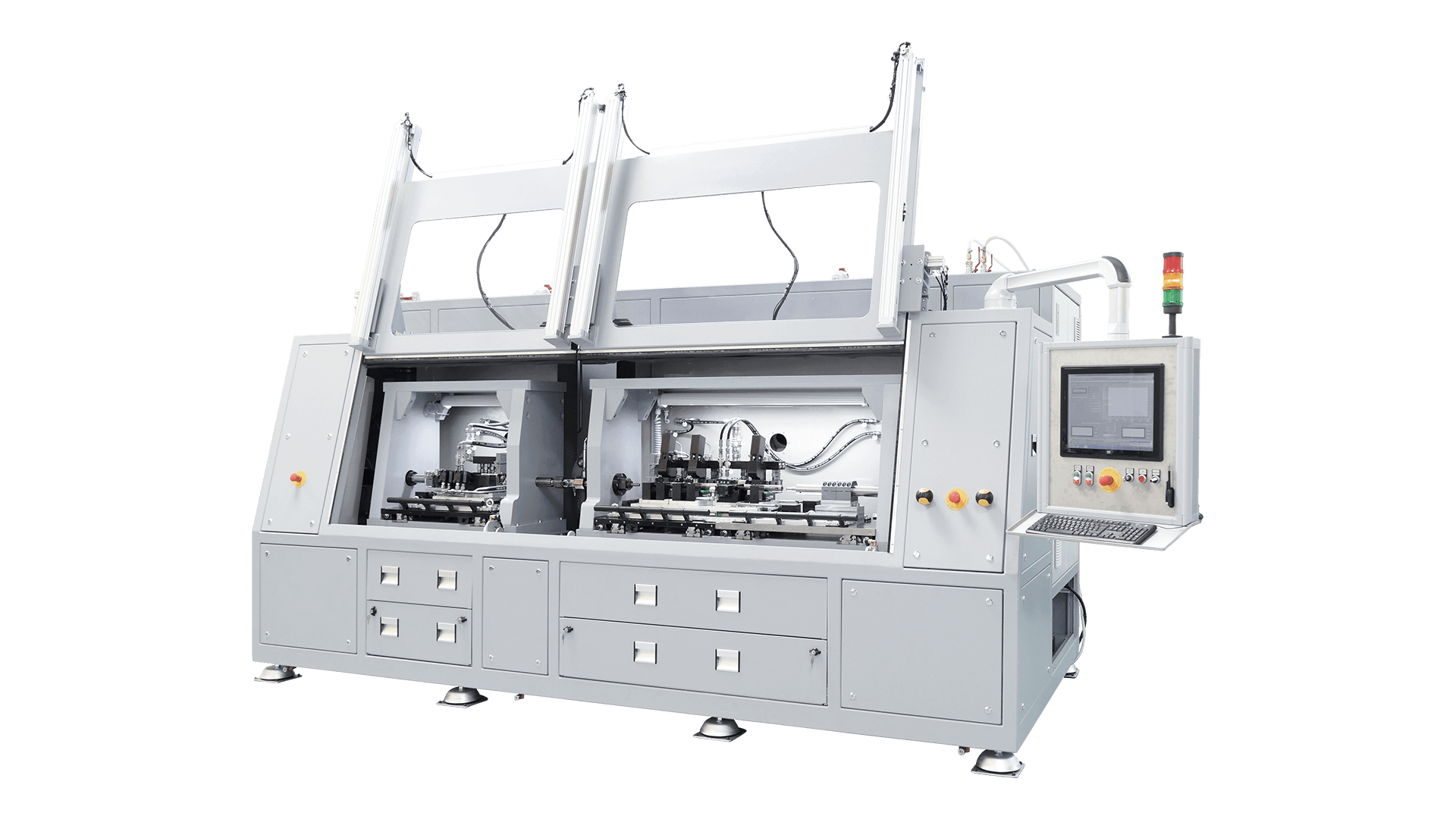 Double chamber autofrettage machine with open test chamber door