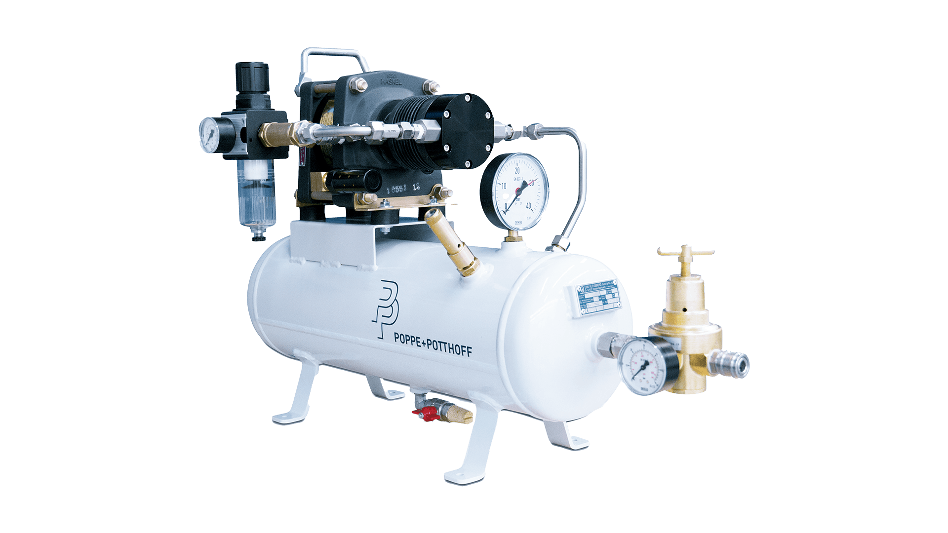 pneumatic air booster unit with pressure gauge up to 50 bar by Poppe + Potthoff Maschinenbau