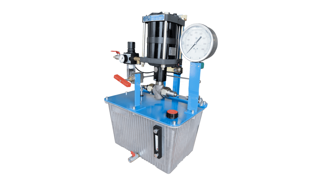 Hydraulic booster unit with pressure gage by Poppe + Potthoff Maschinenbau