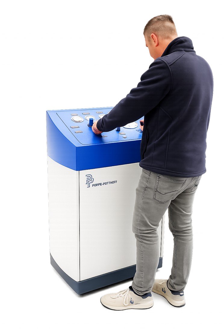 Operator setting pressure and time values on the Poppe + Potthoff gas injection control module